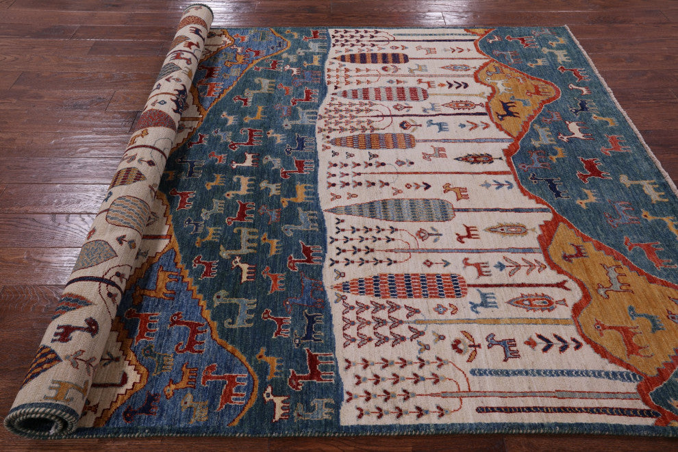 Persian Gabbeh Tribal Hand-Knotted Rug 5' 9" X 7' 11" Q5654