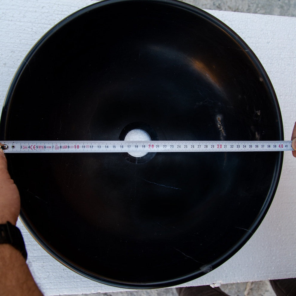 Toros Black Natural Stone Marble Vessel Sink Polished (D)16" (H)6"
