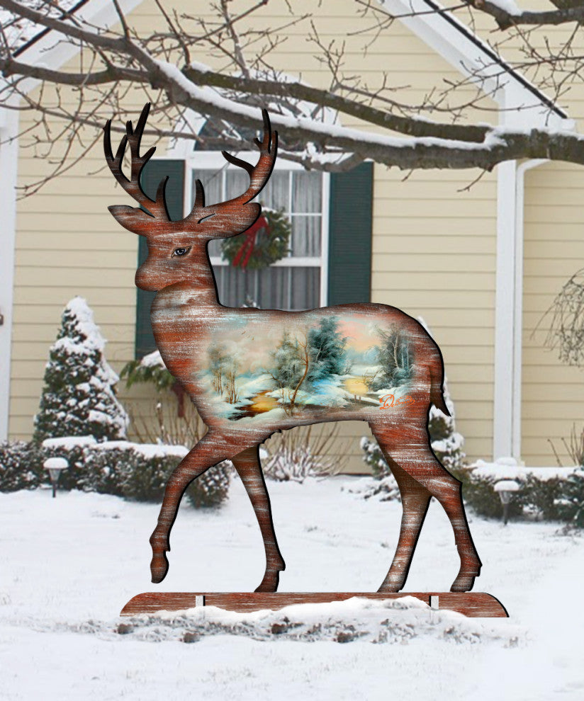 Woodsy Deer Scenic 32 Free-Standing Garden Decor