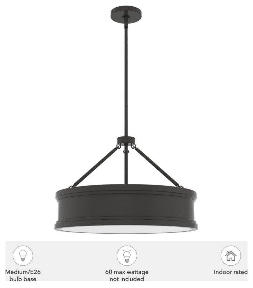 Capshaw Noble Bronze, Painted Cased White Glass 5 Light 21" Pendant Ceiling