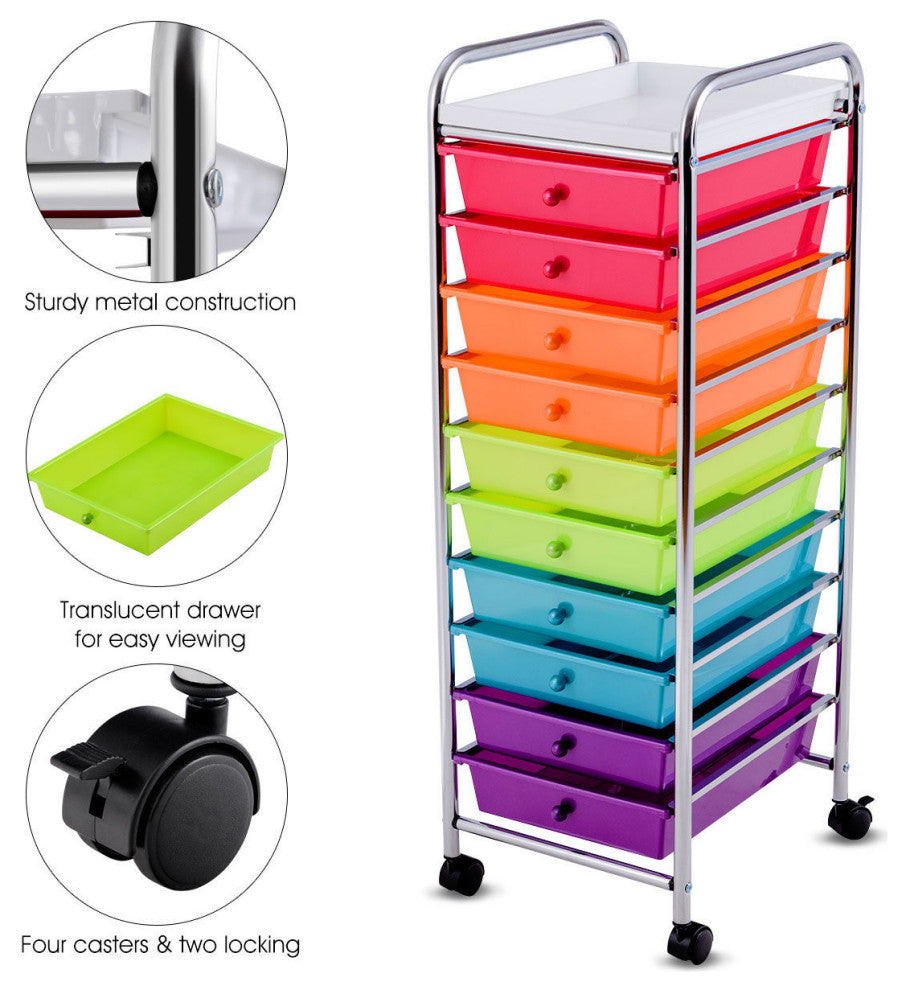 Costway 10 Drawer Rolling Organizer Cart Craft Utility Mobile Trolley Scrapbook