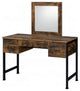 Benzara BM268893 Vanity Desk With 4 Drawers and Square Mirror, Brown and Black