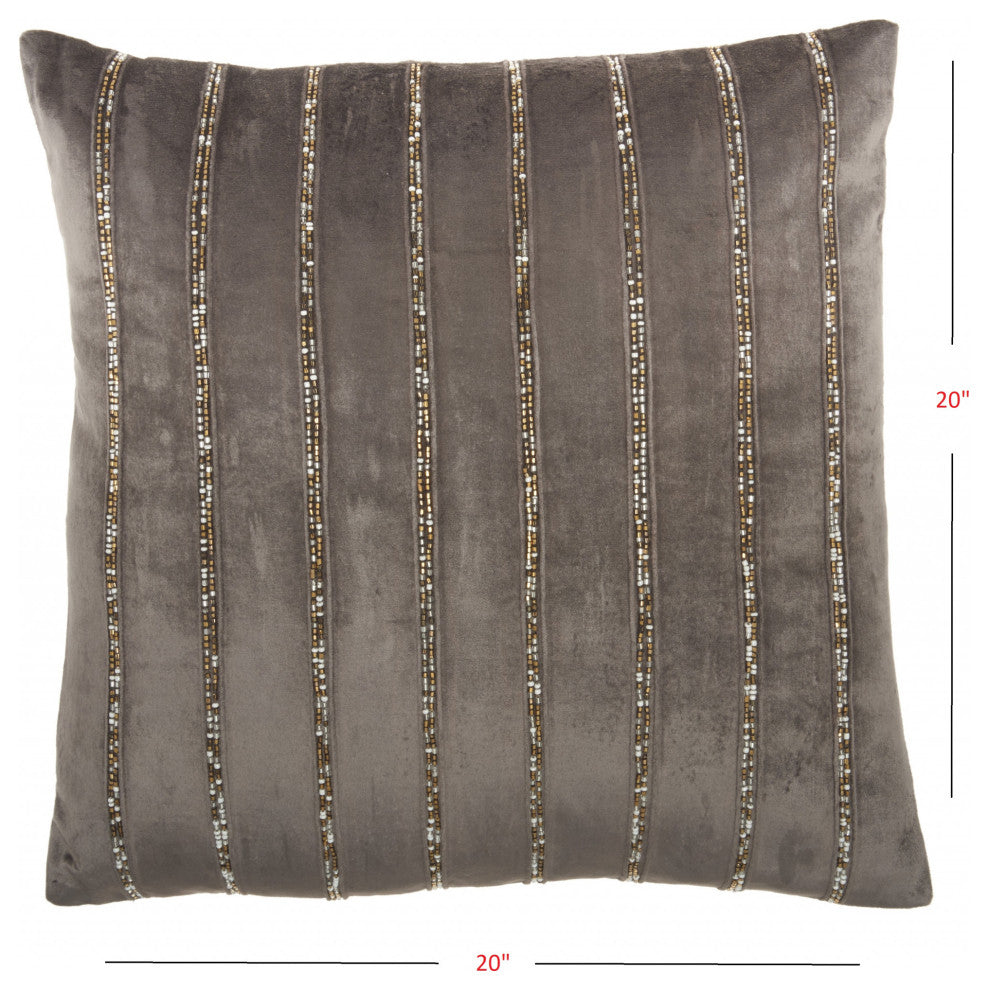 Glam Dark Gray and Gold Accent Throw Pillow With Beaded Details