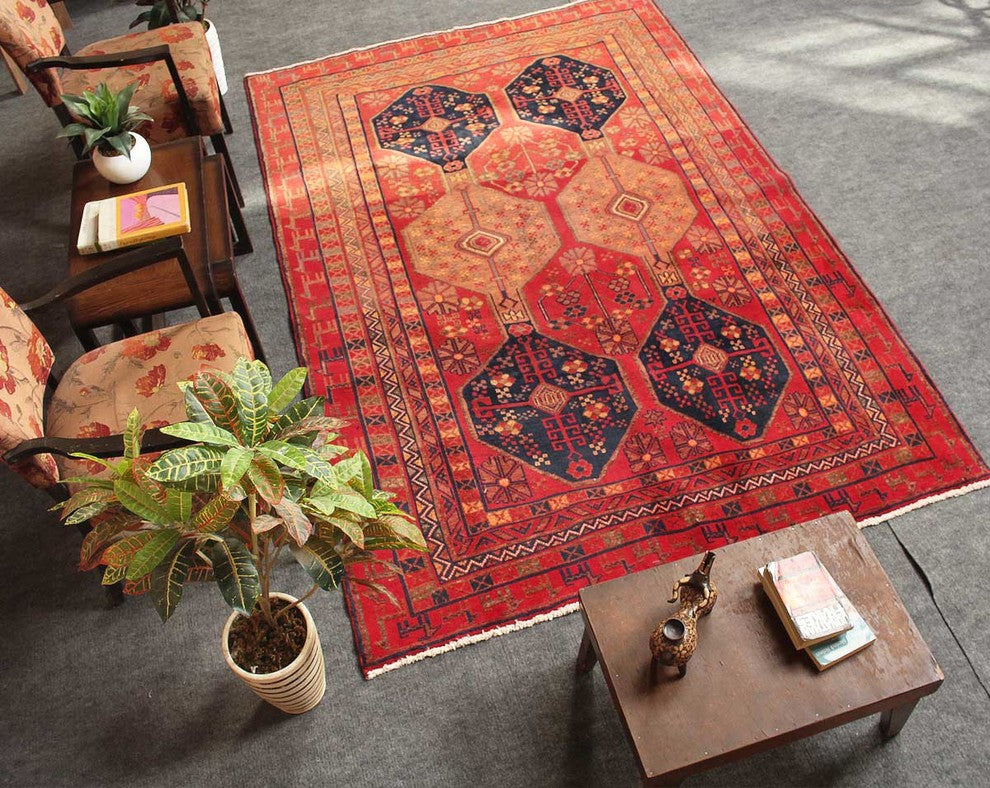 Handmade Geometric Persian Distressed Red wool 5x8 Living Room rugs