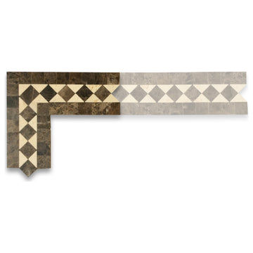 Crema Marfil Marble Classic Diamond Mosaic Border Corner Tile Polished, 1 sheet