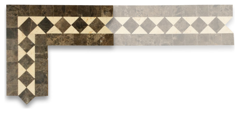 Crema Marfil Marble Classic Diamond Mosaic Border Corner Tile Polished, 1 sheet