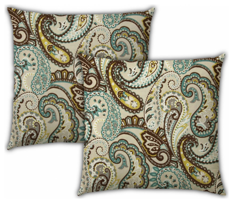 3-Piece Set Brown Paisley Indoor Outdoor Sewn Pillows