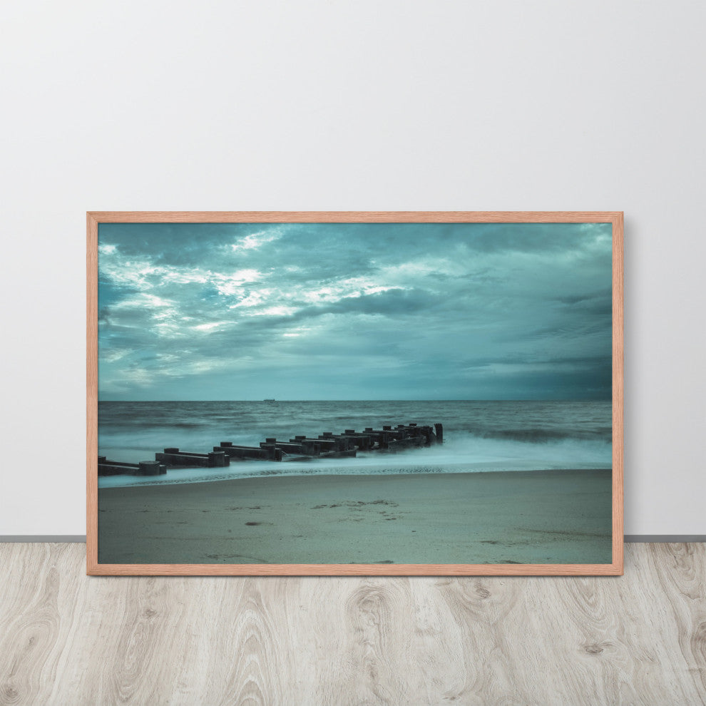 Blue Morning at Rehoboth Coastal Landscape Framed Photo Paper Wall Art Prints, Red Oak, 24" X 36"