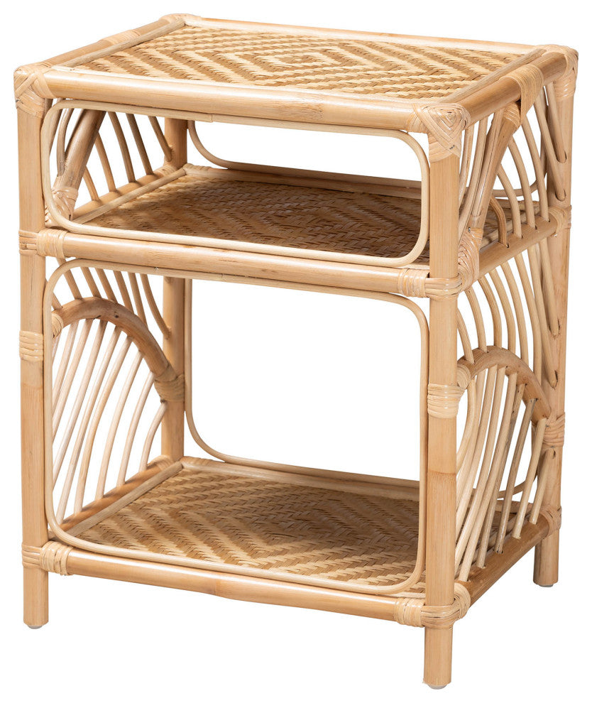 Modern Bohemian Natural Brown Rattan Nightstand