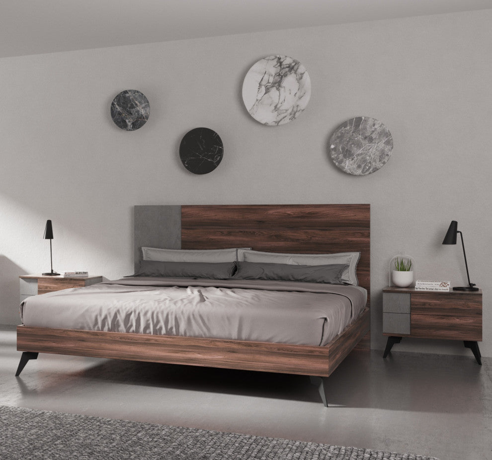 Nova Domus Palermo Italian Faux Concrete and Noce Bodrum Bed, Eastern King