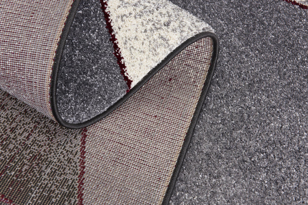 8"x11" Gray and Red Prism Pattern Area Rug
