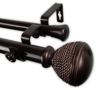 Woven 1" Double Curtain Rod, Black, Bronze, 66"-120"