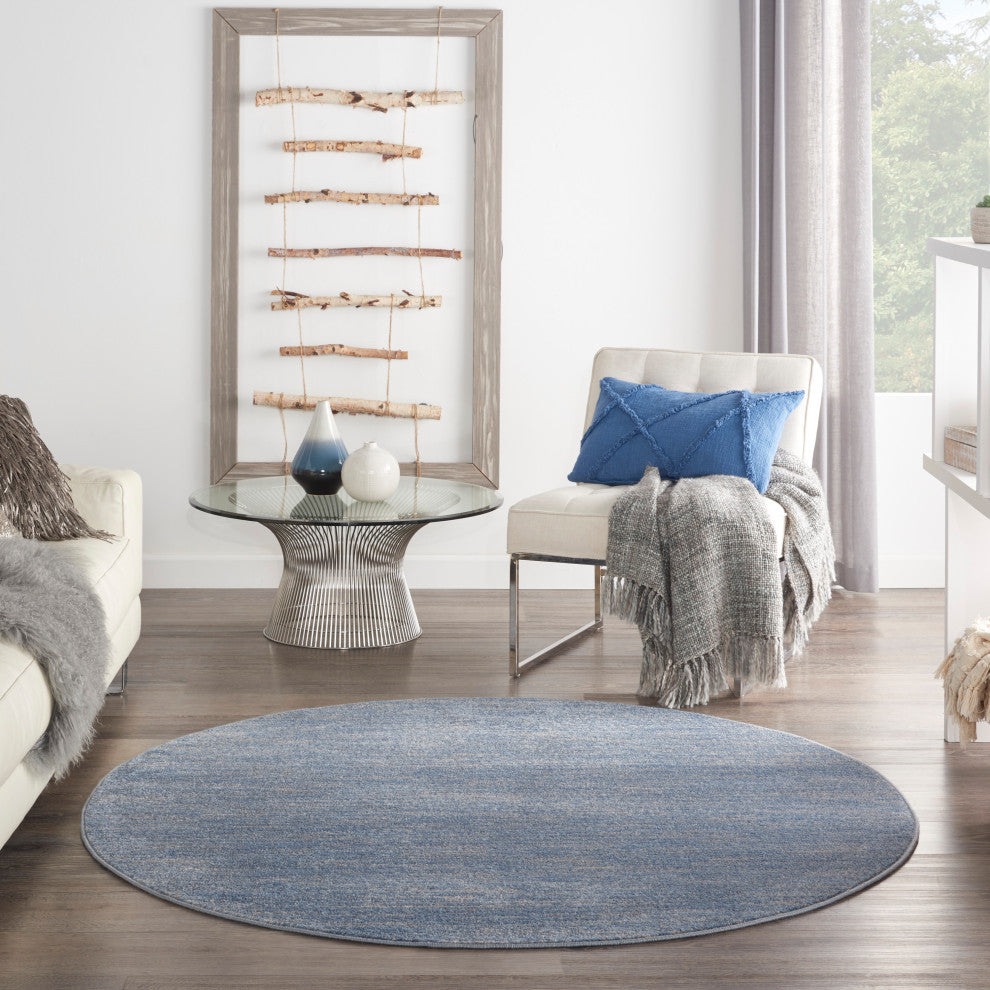 Nourison Essentials 6' x Round Blue/Grey Outdoor Area Rug