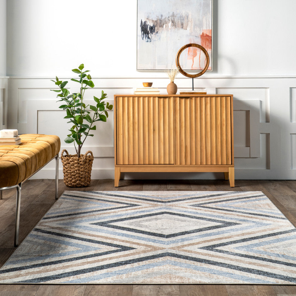 Nuloom Akari Transitional Diamond Machine Washable Area Rug, Blue 7'10"x10'