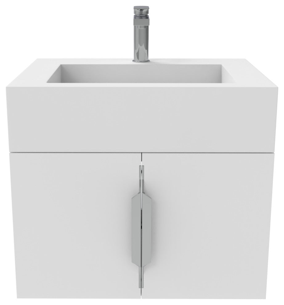 CastelloUSA Nile 24" Wall Mounted Bathroom Vanity Set, White, White Top, Chrome Handles
