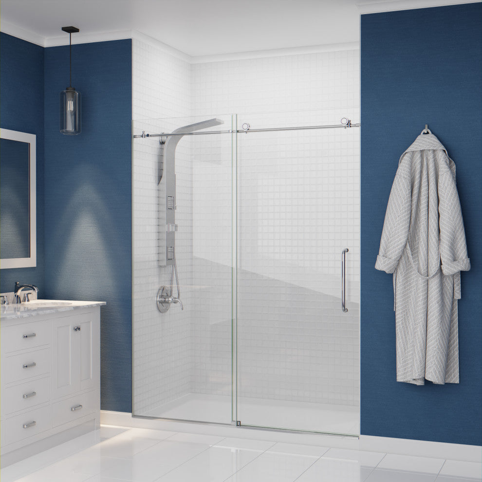 Aura 2-Jetted Shower Panel With Heavy Rain Shower and Spray Wand, Brushed Steel