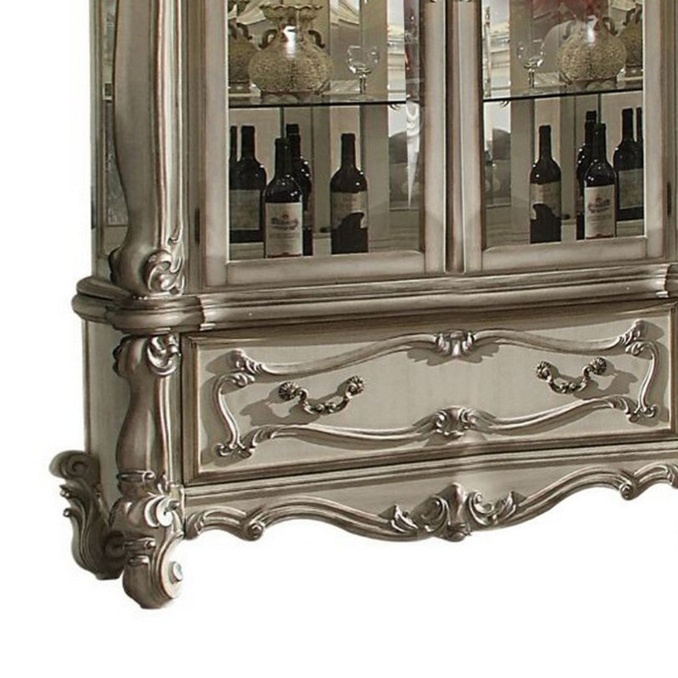 Benzara BM261794 Curio Cabinet With Scrolled Motifs and Touch Light, Off white