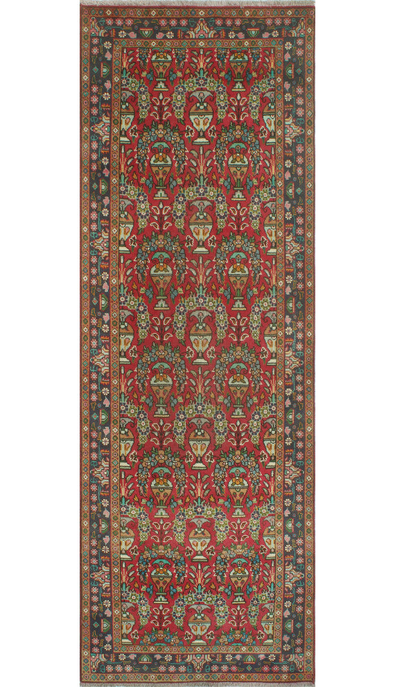 Fine Vintage Distressed Muhannad Red/Navy Runner, 3'4x9'7