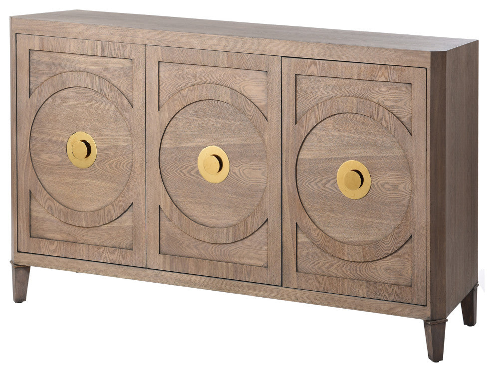 Brooks 3-Door Straight Grain Ash Veneer Buffet Cabinet With Metal Legs, Gray