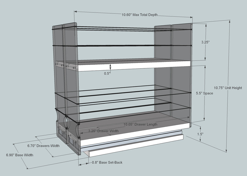 33x2x11 Spice Rack Drawer, Cream