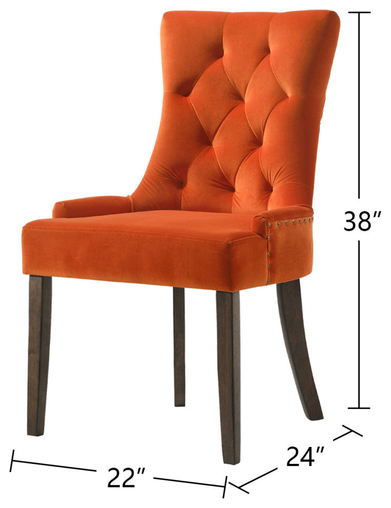 Set of 2 Orange Velvet Side Chair, Espresso Finish