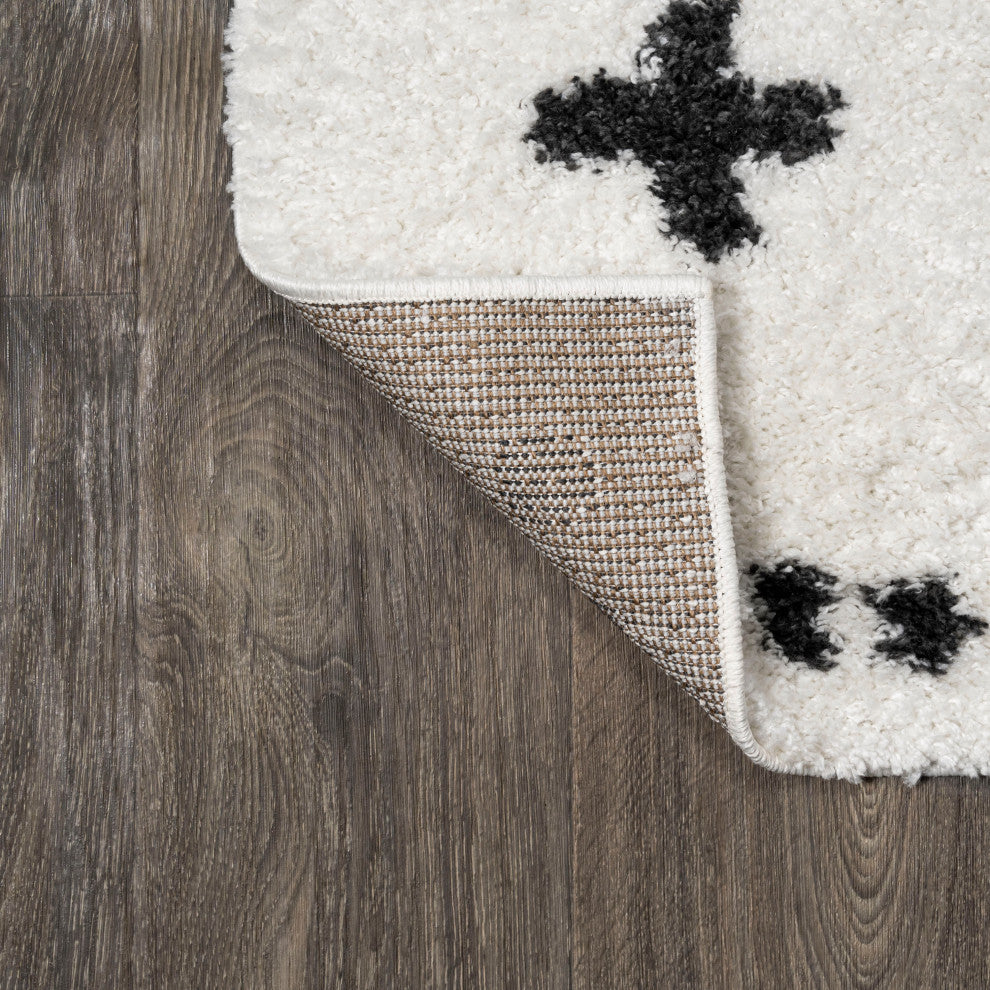 Cristo Berber Geometric Shag Rug, White/Black, 2x8