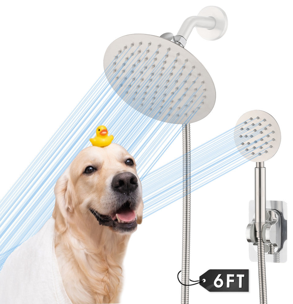 Full Metal Round Hand Shower, High Pressure 8'' Stainless Steel Rain Shower Set, Brushed Nickel