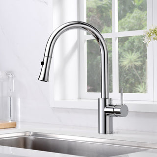Luxier KTS11-T Single-Handle Pull-Down Sprayer Kitchen Faucet, Chrome