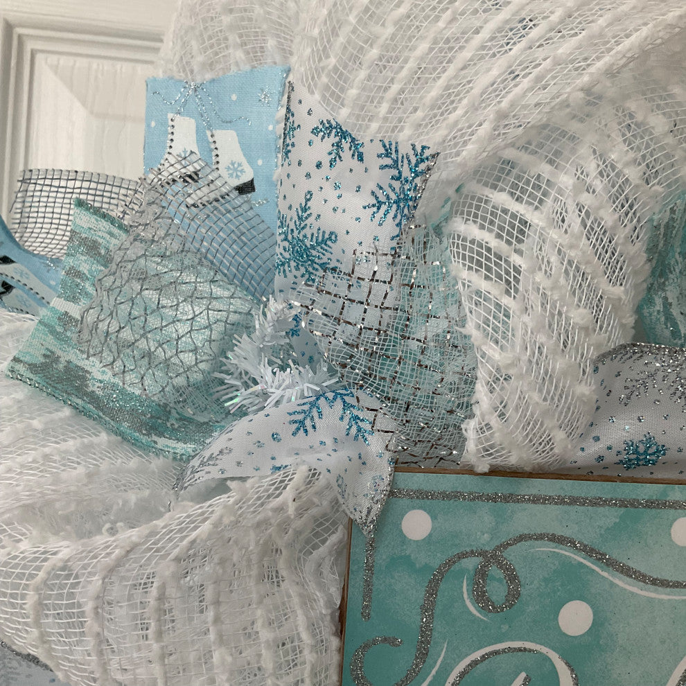 Baby Its Cold Outside Ice Skates Handmade Deco Mesh Wreath
