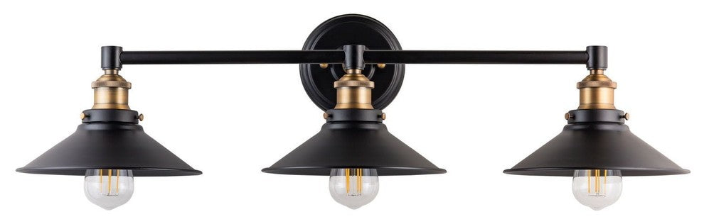 Andante 3 Light Industrial Wall Sconce with LED Bulbs, Antique Brass