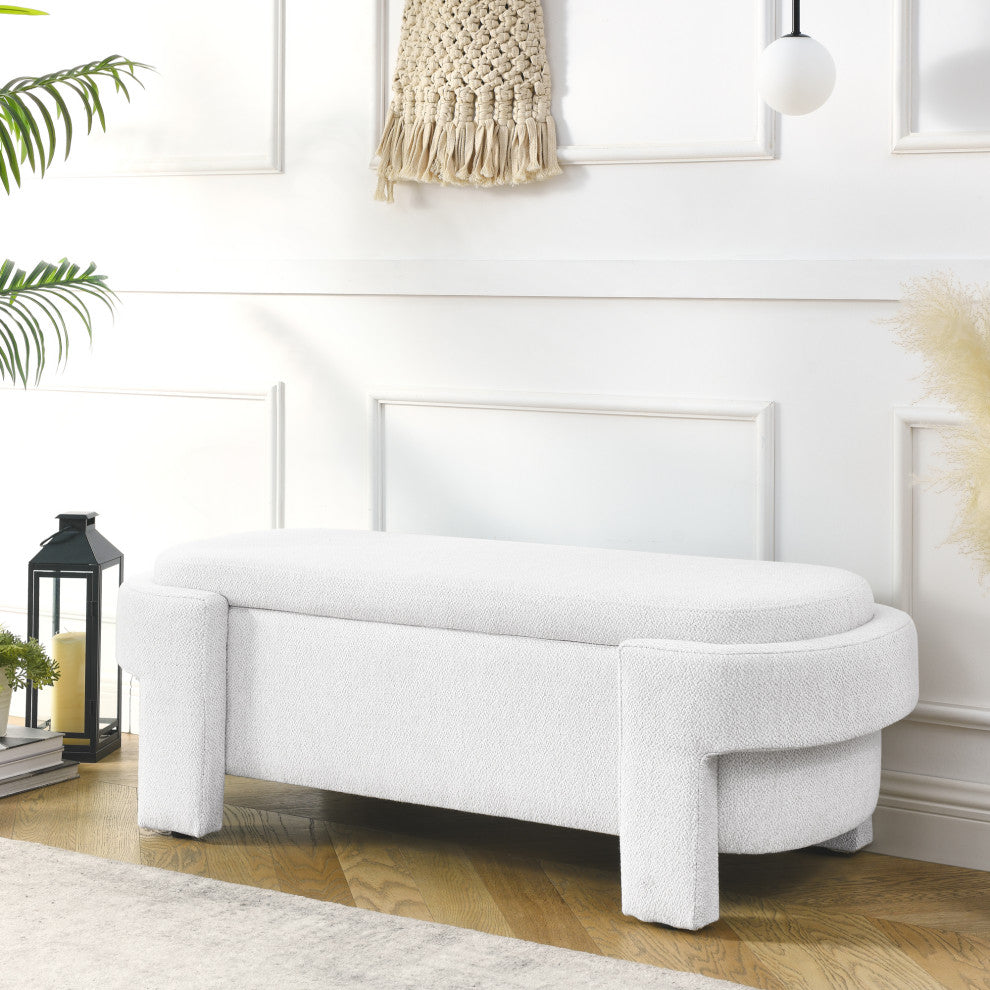 Gewnee Linen Fabric Upholstered Bench with Large Storage Space,Beige, White