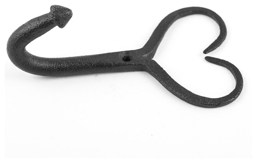 Coat Robe Hook Wrought Iron Heart Black 4"H X 3" Pack of 4