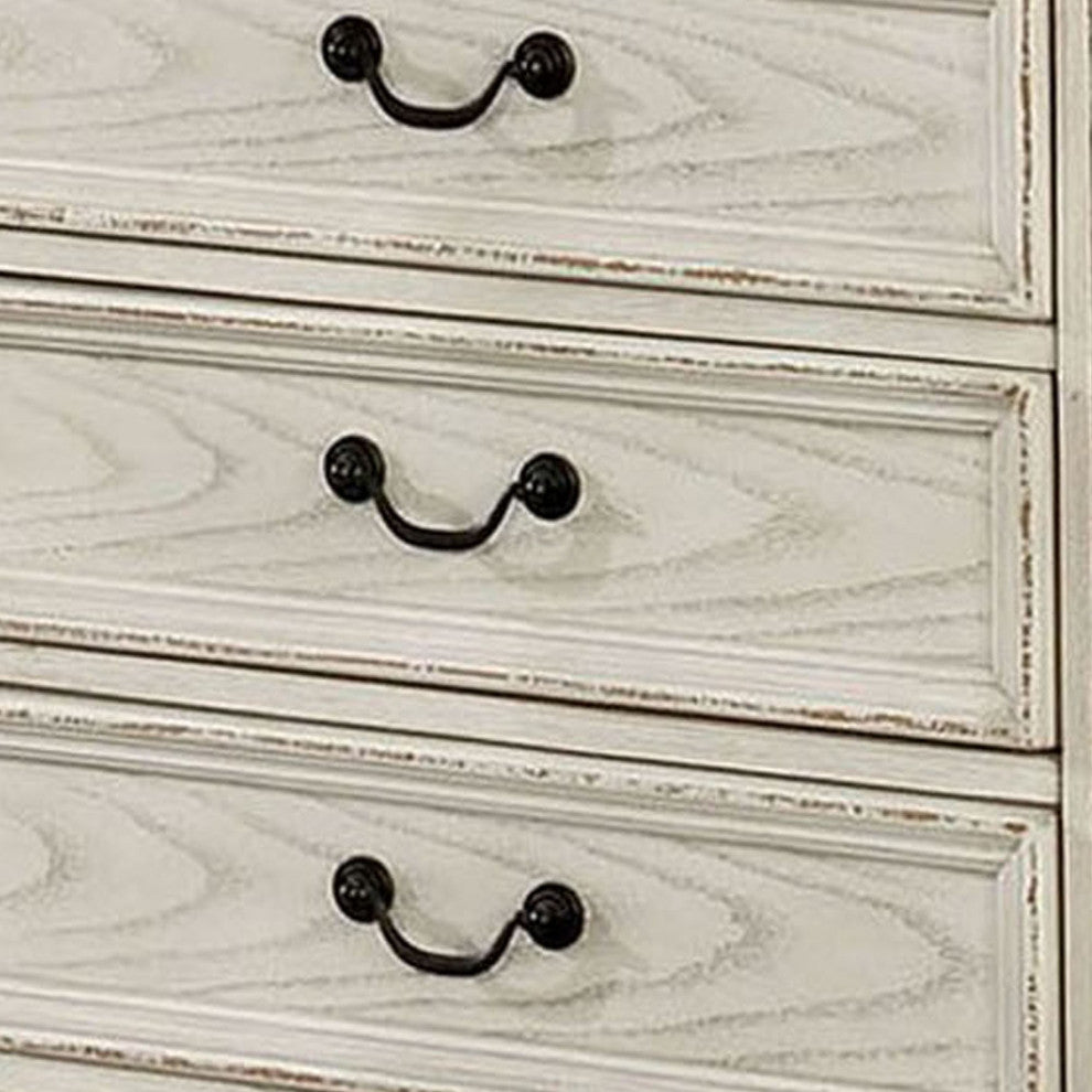 Benzara BM252370 Server With Intricate Wood Inlay Details, Antique White