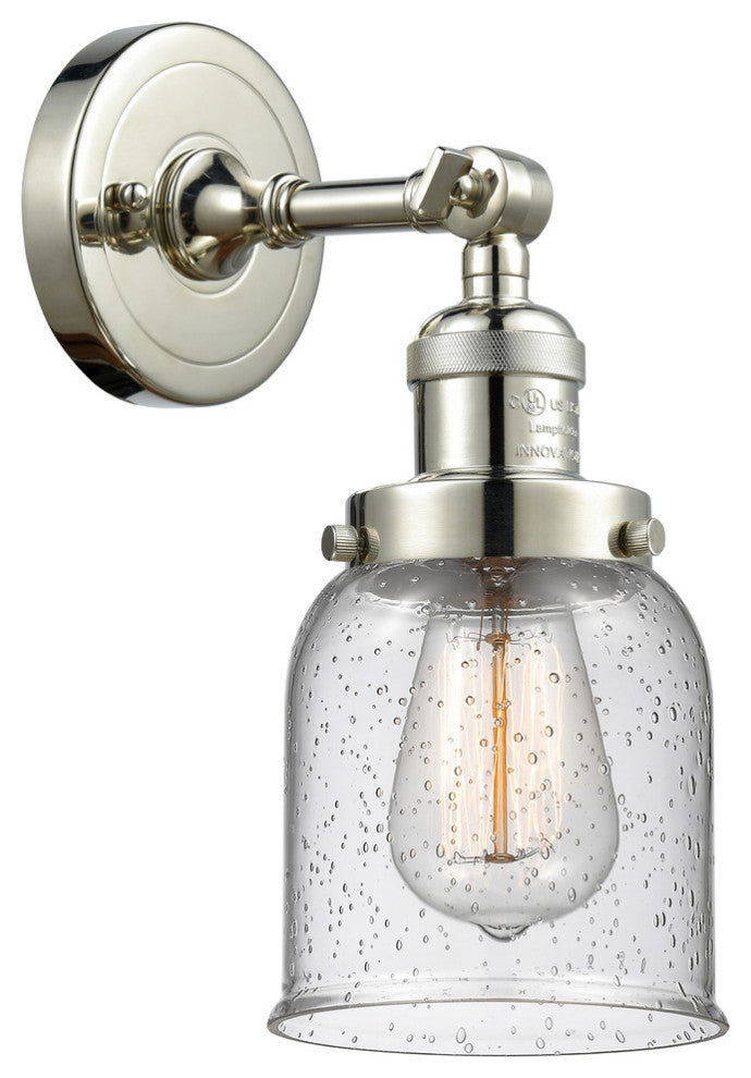 Small Bell 1-Light Sconce, Seedy Glass, Polished Nickel