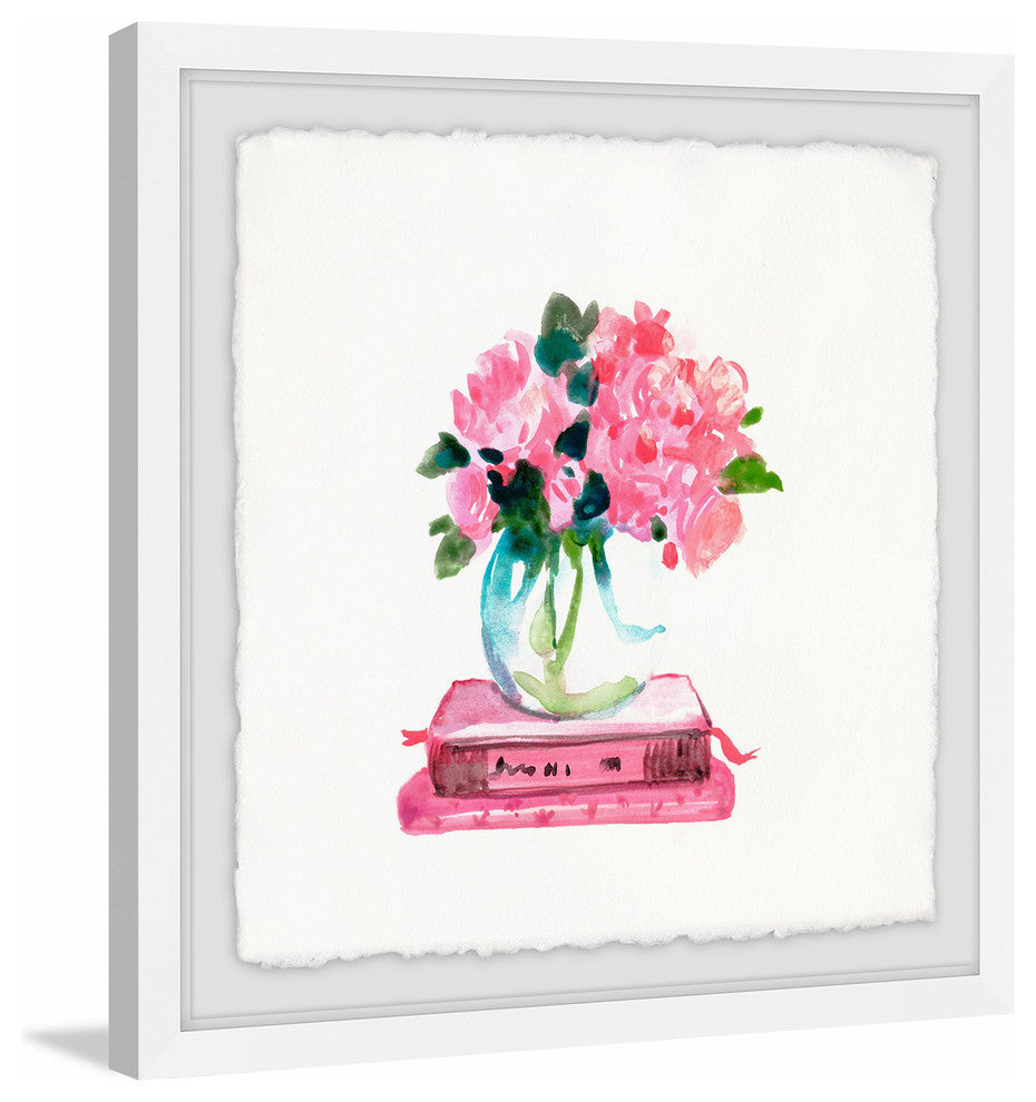 "Pink Books" Framed Painting Print, 12"x12"