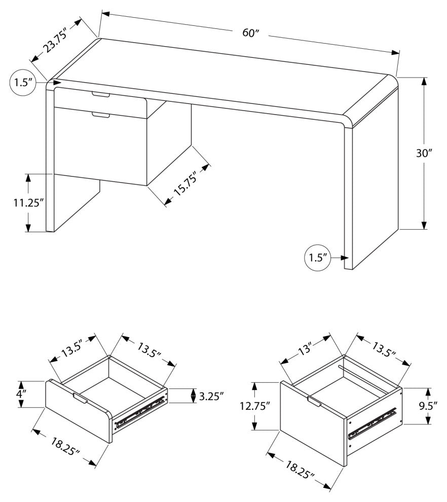 Computer Desk, Laptop, Storage Drawers, 60"L, Work, Laminate, Glossy White