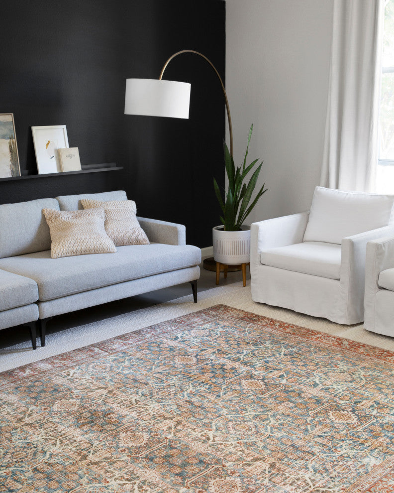 Ocean, Rust Printed Polyester Layla Area Rug by Loloi II, 7'-6"x9'-6"