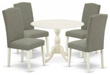 5Pc Dining Set, 1 Drop Leaves Table, 4 Dark Shitake Chair, Linen White