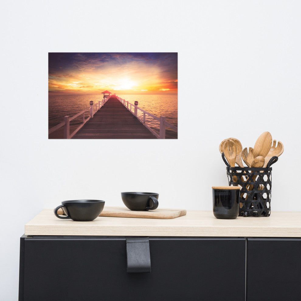 Surreal Wooden Pier at Sunset Landscape Photo Loose Wall Art Prints, 12" X 18"