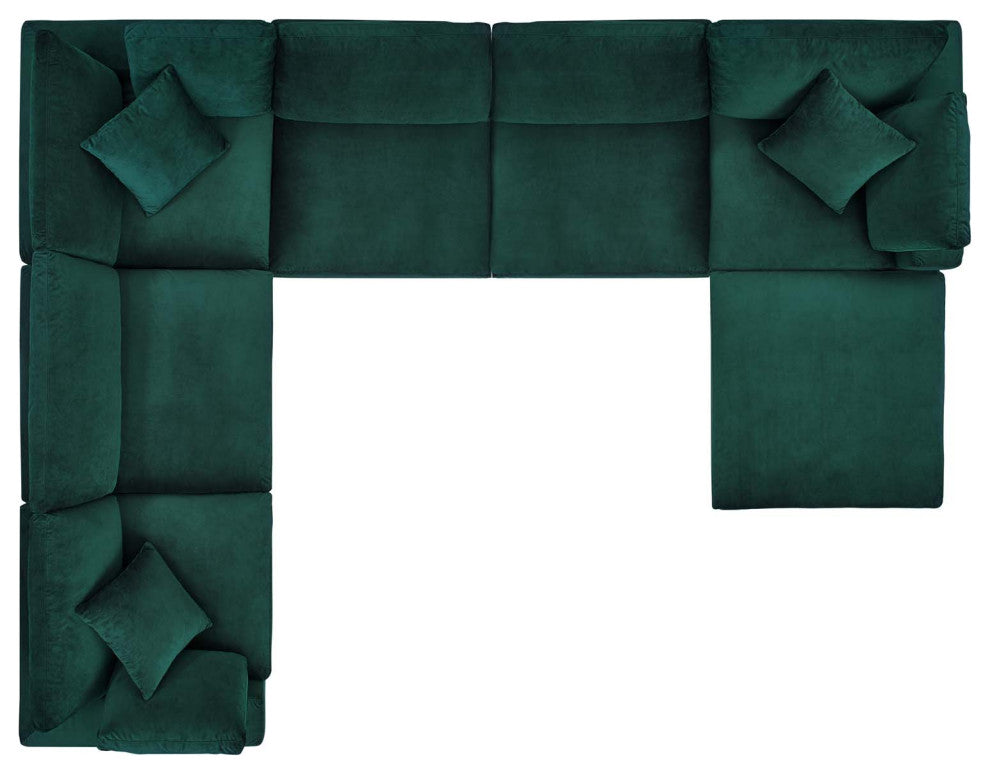 Commix Down Filled Overstuffed Performance Velvet 7-Piece Sectional Sofa Green