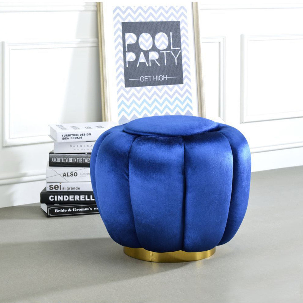 Round Ottoman With Gold Legs, Blue