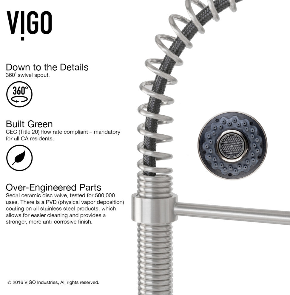 VIGO Edison 19" H Single Handle Pull-Down Sprayer Kitchen Faucet, Stainless Steel, No Sensor, With Deck Plate
