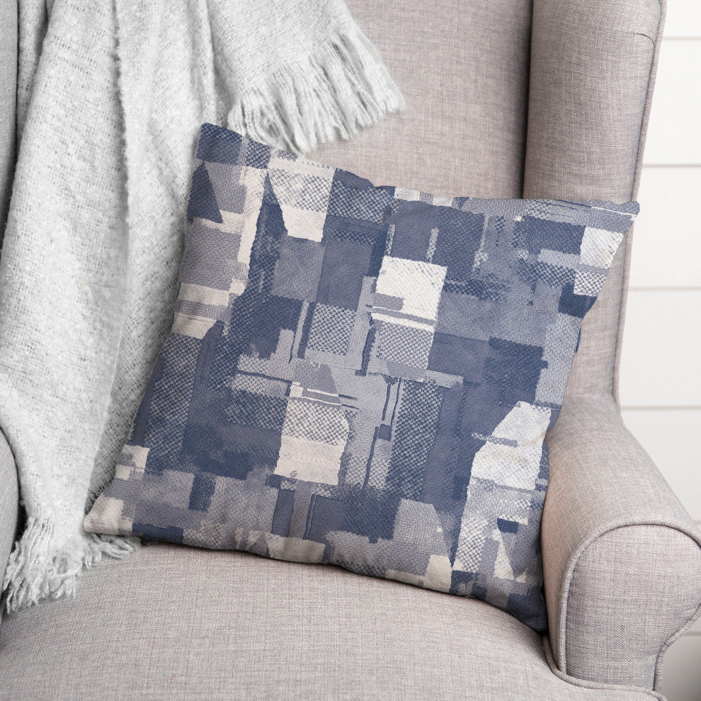 Navy Patchwork Fabric 18x18 Spun Poly Pillow