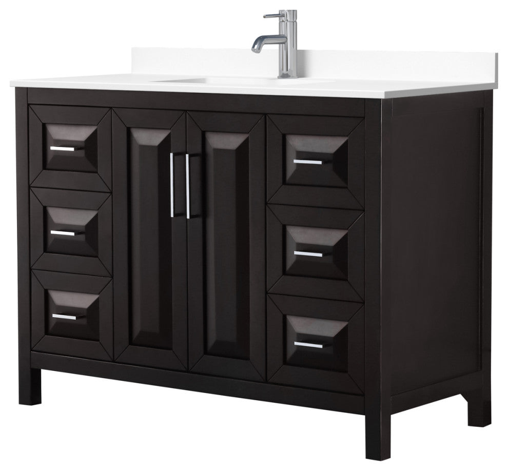 Daria 48, Single Vanity, Dark Espresso, White Marble Top, Square Sink
