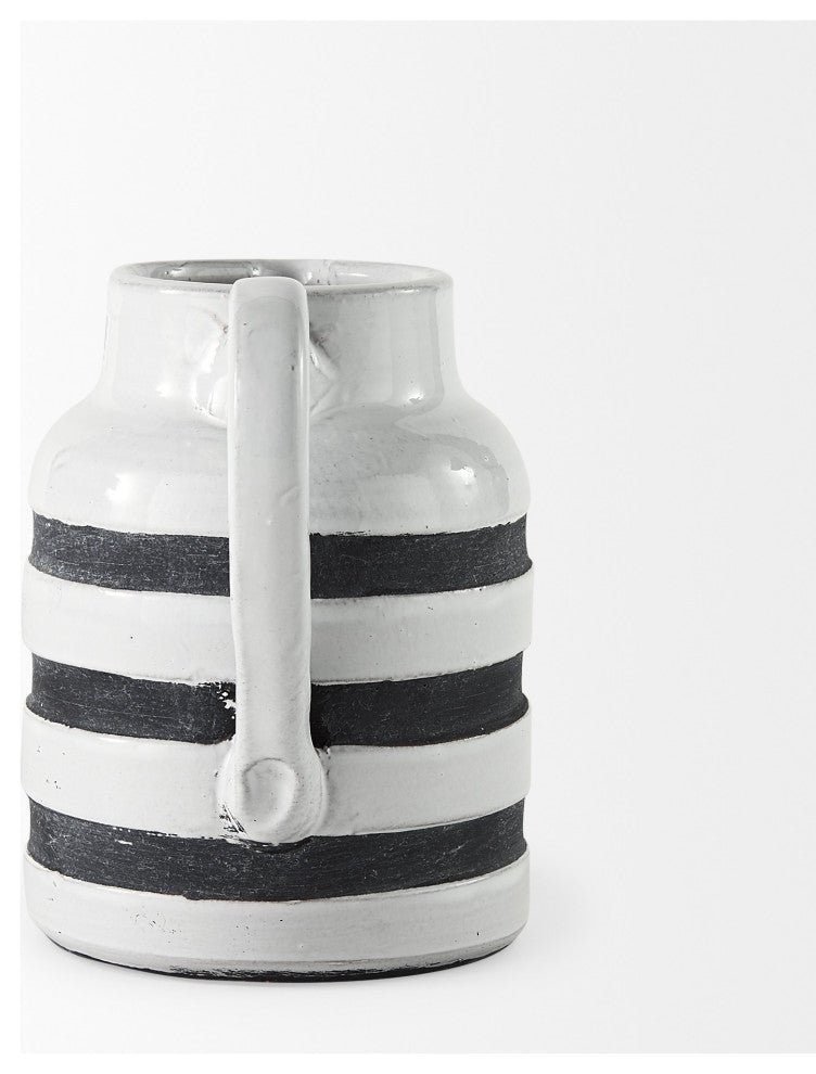 7" Rustic White and Blue Stripe Ceramic Jug