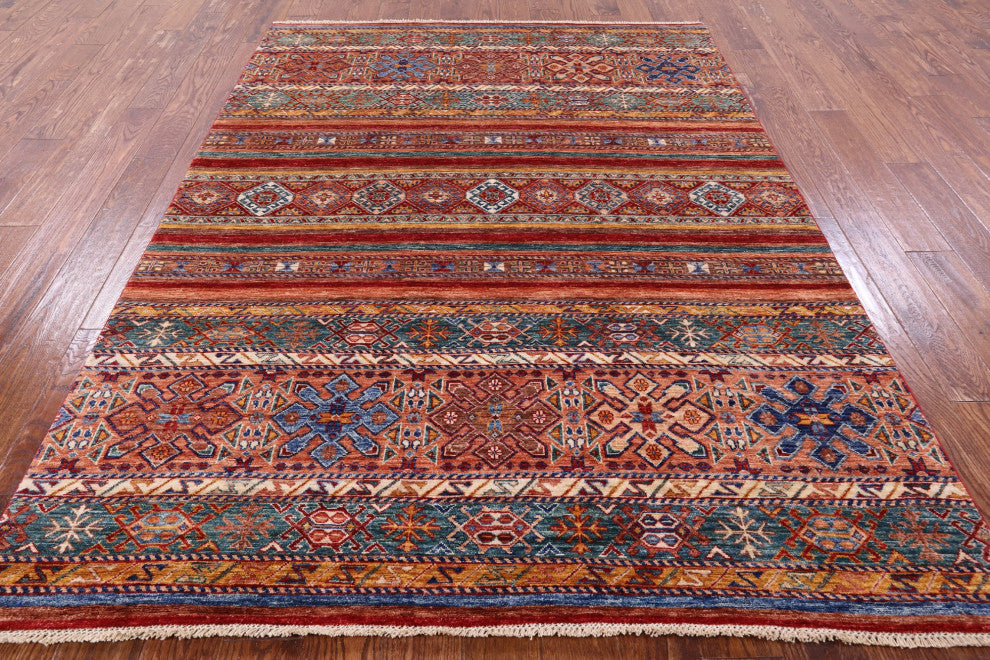 Super Kazak Khorjin Hand Knotted Rug 5' 10" X 7' 11" Q7647