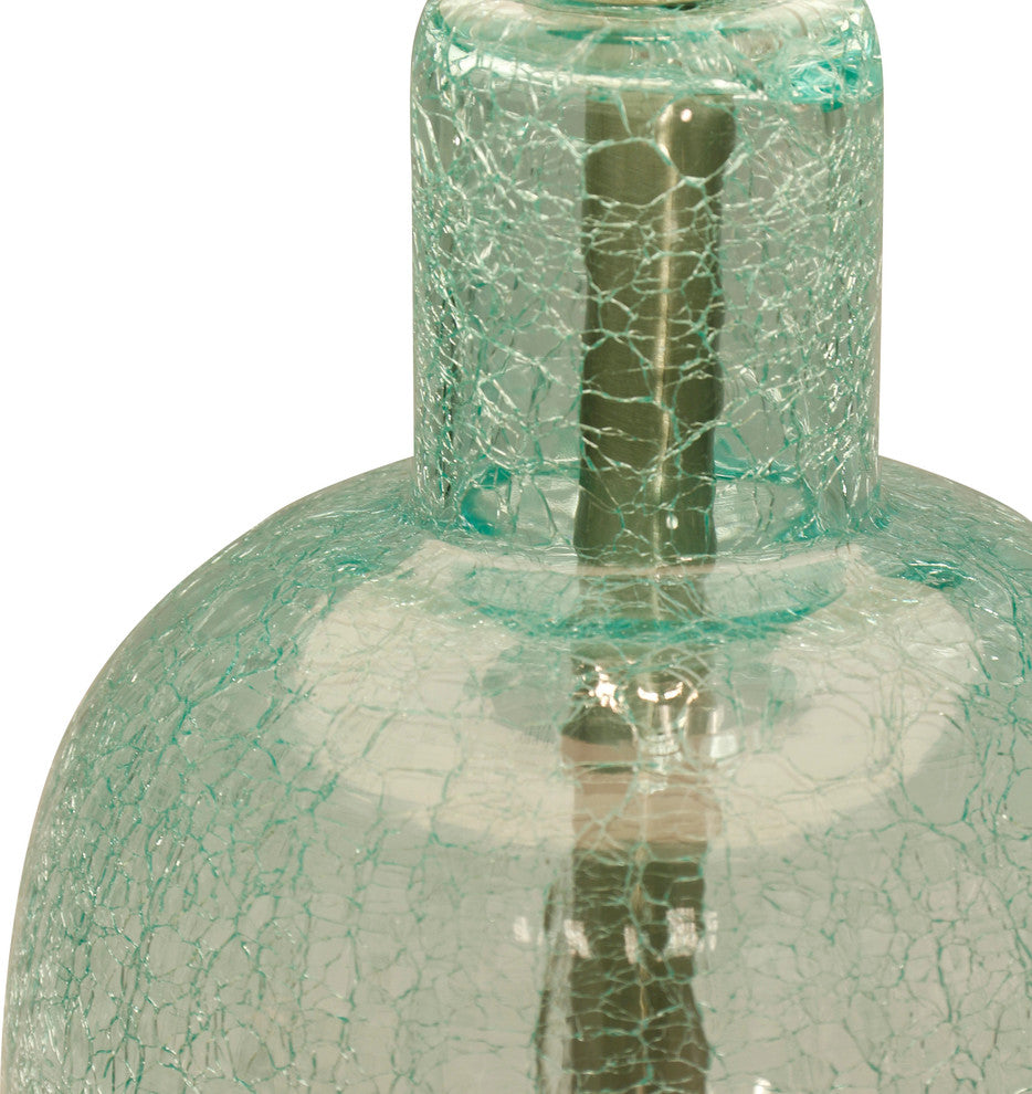 Teal Sea Table Lamp, Seafoam Blue Crackled Glass with Off-White Shade