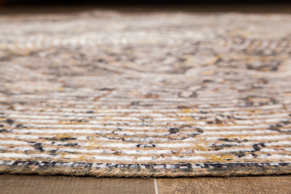 Round Zagros Distressed Area Rug, 4' Round