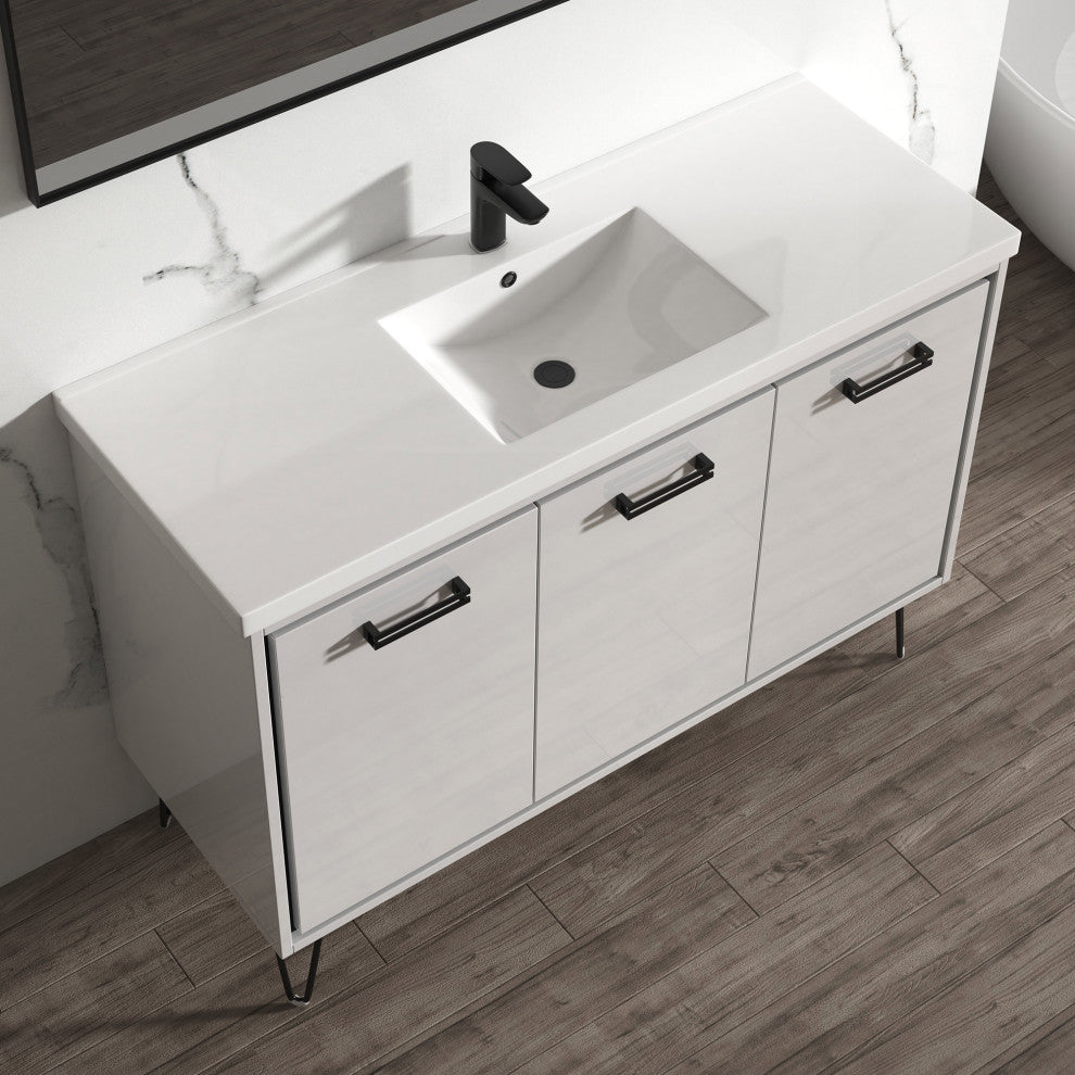 Bonnie 48" Single Bathroom Vanity Set Ceramic, Glossy White