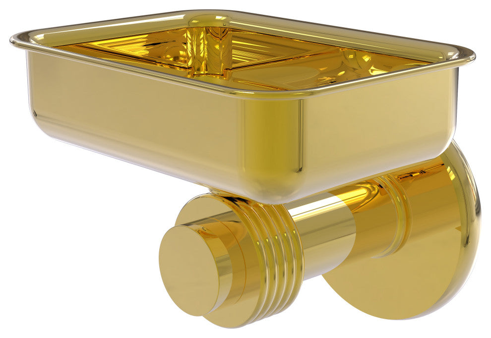 Mercury Wall Mounted Soap Dish with Groovy Accents, Polished Brass